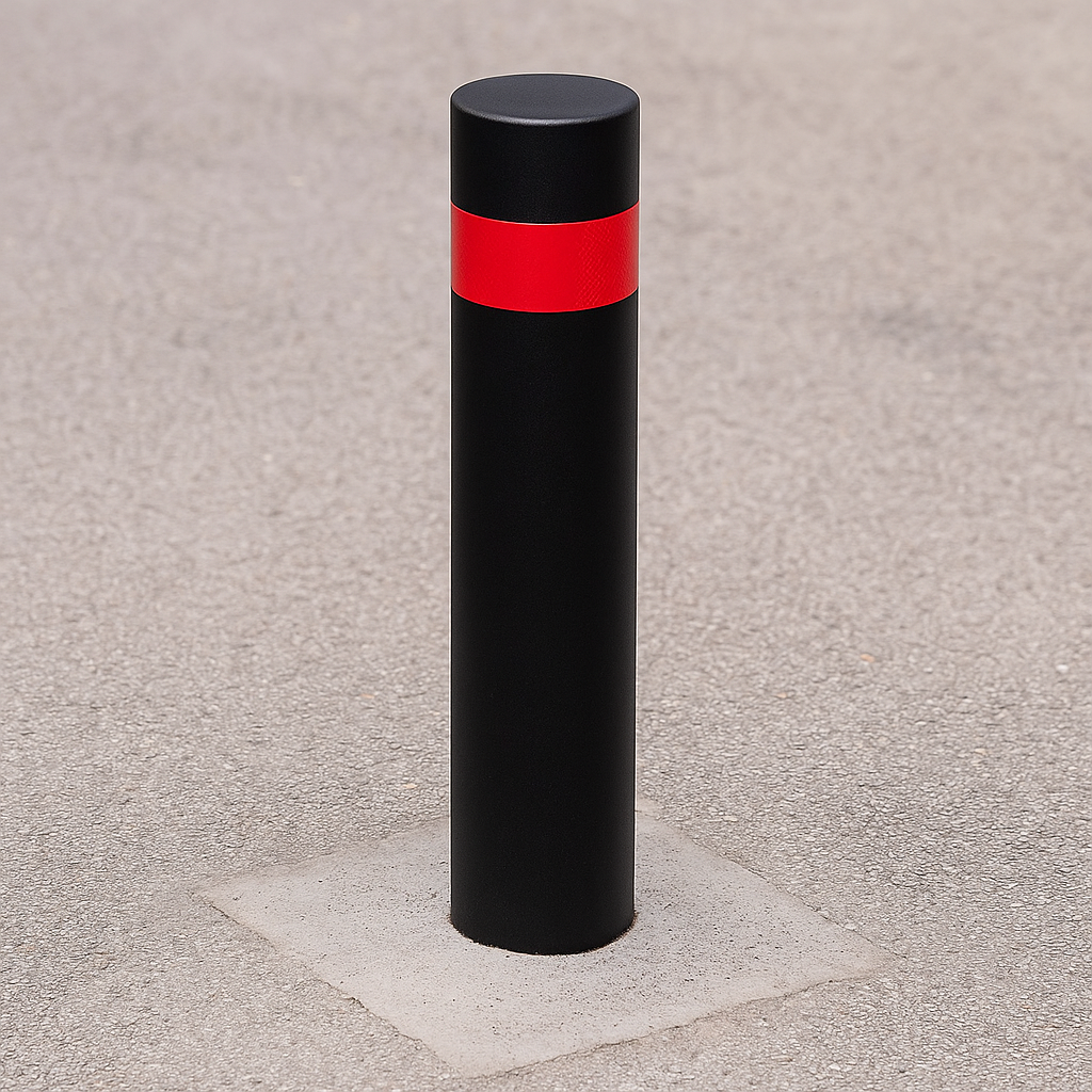 76mm Concrete-In Pedestrian Street Bollard – Heavy-Duty Steel Post with Hi-Vis Stripes
