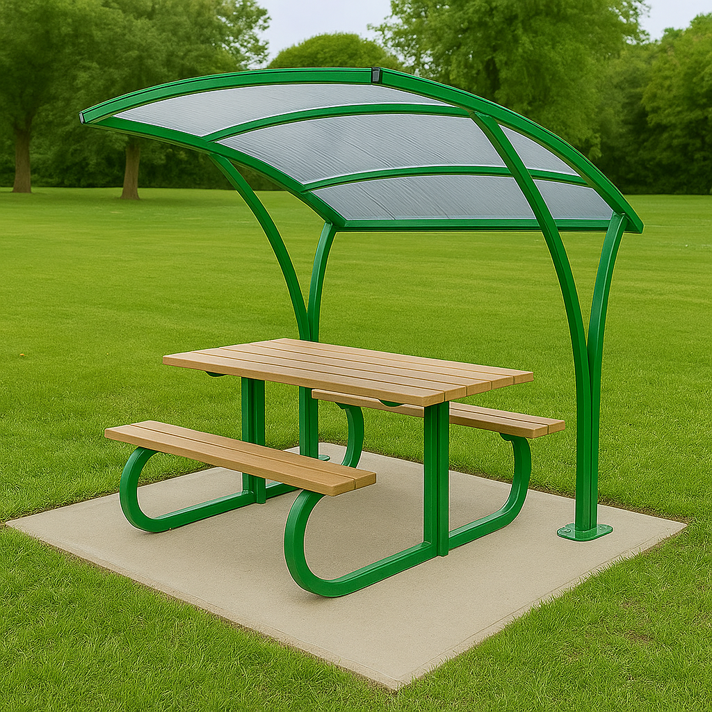 Cambourne Cycle Shelter – Single-Sided Galvanised Steel Frame with Clear PETG Roof (Cambridge Style)