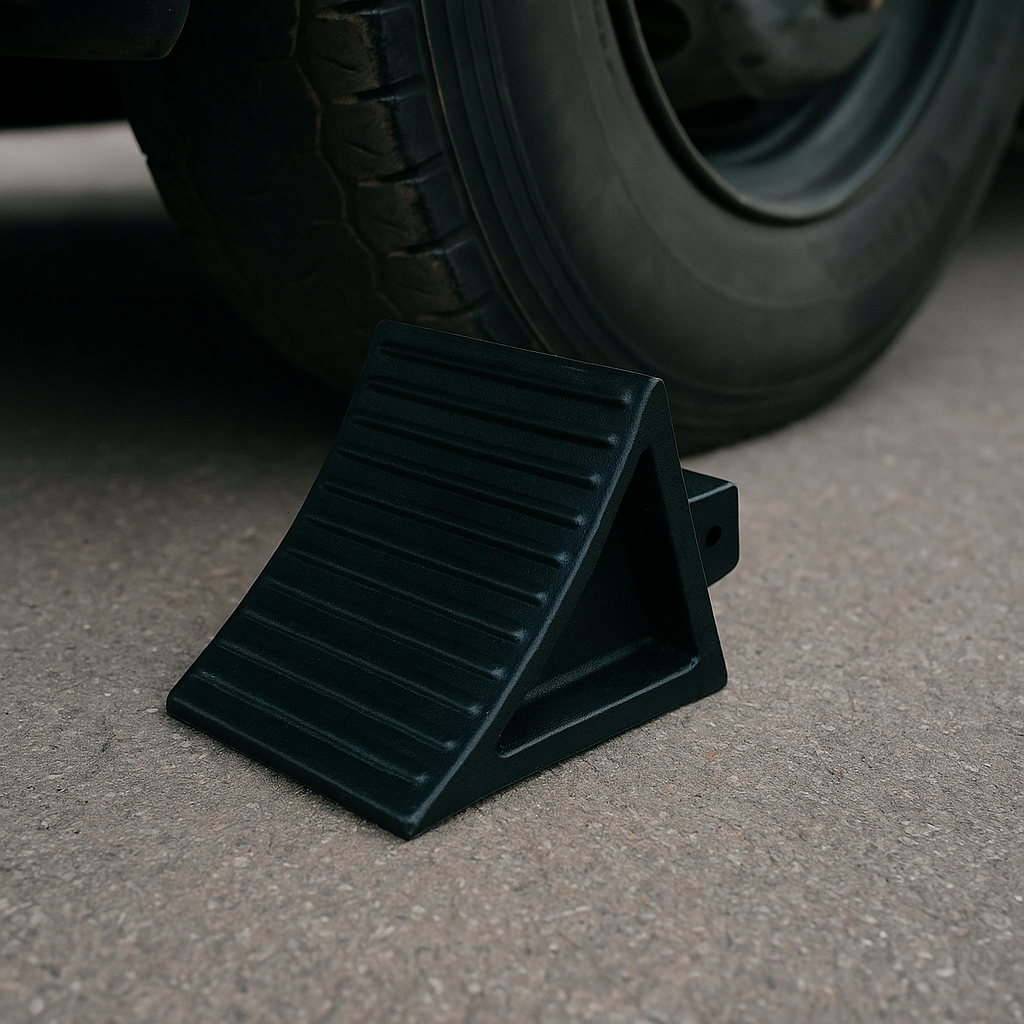 Heavy-Duty Rubber Truck Wheel Chock – Anti-Slip Tyre Wedge with Grip Handle for HGVs, Trailers & Vans