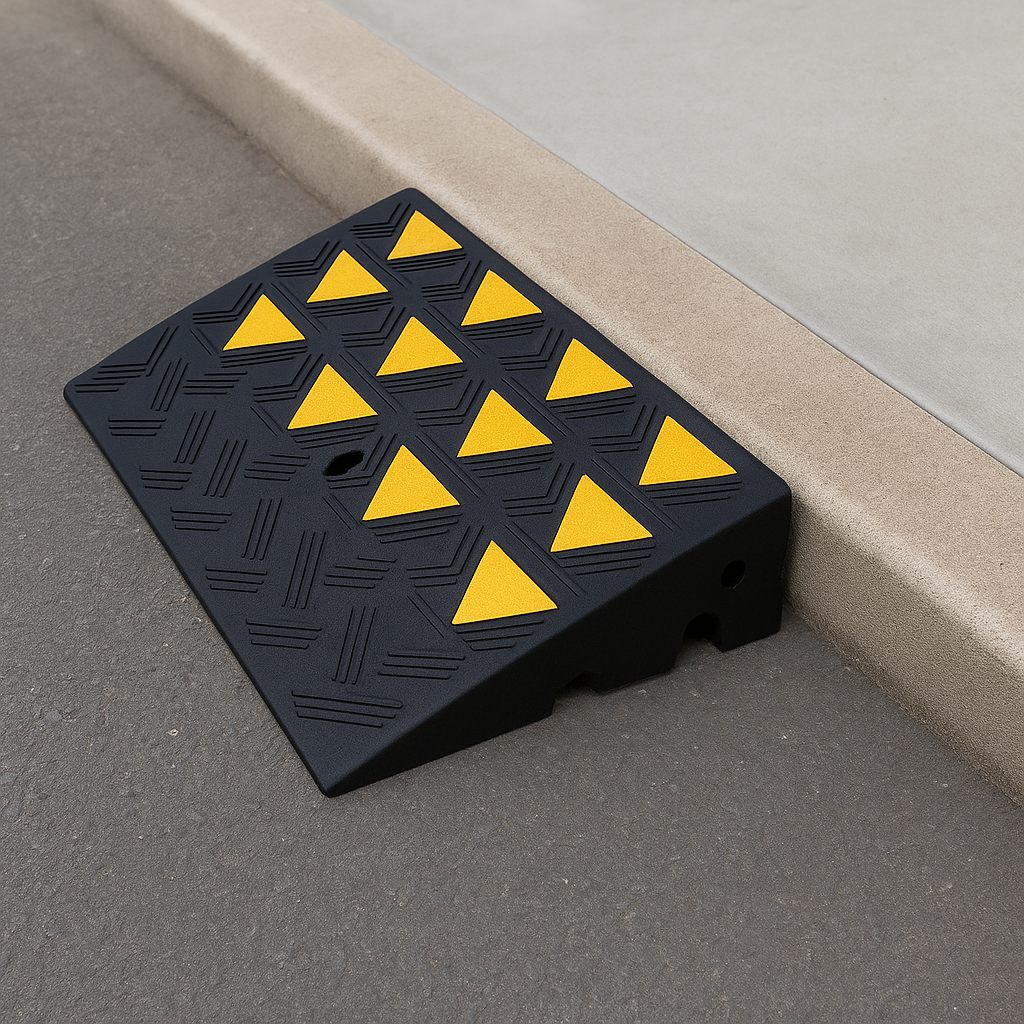 Heavy-Duty Rubber Kerb Ramp (100–200mm Height) – Smooth Access for Vehicles, Trolleys & Wheelchairs
