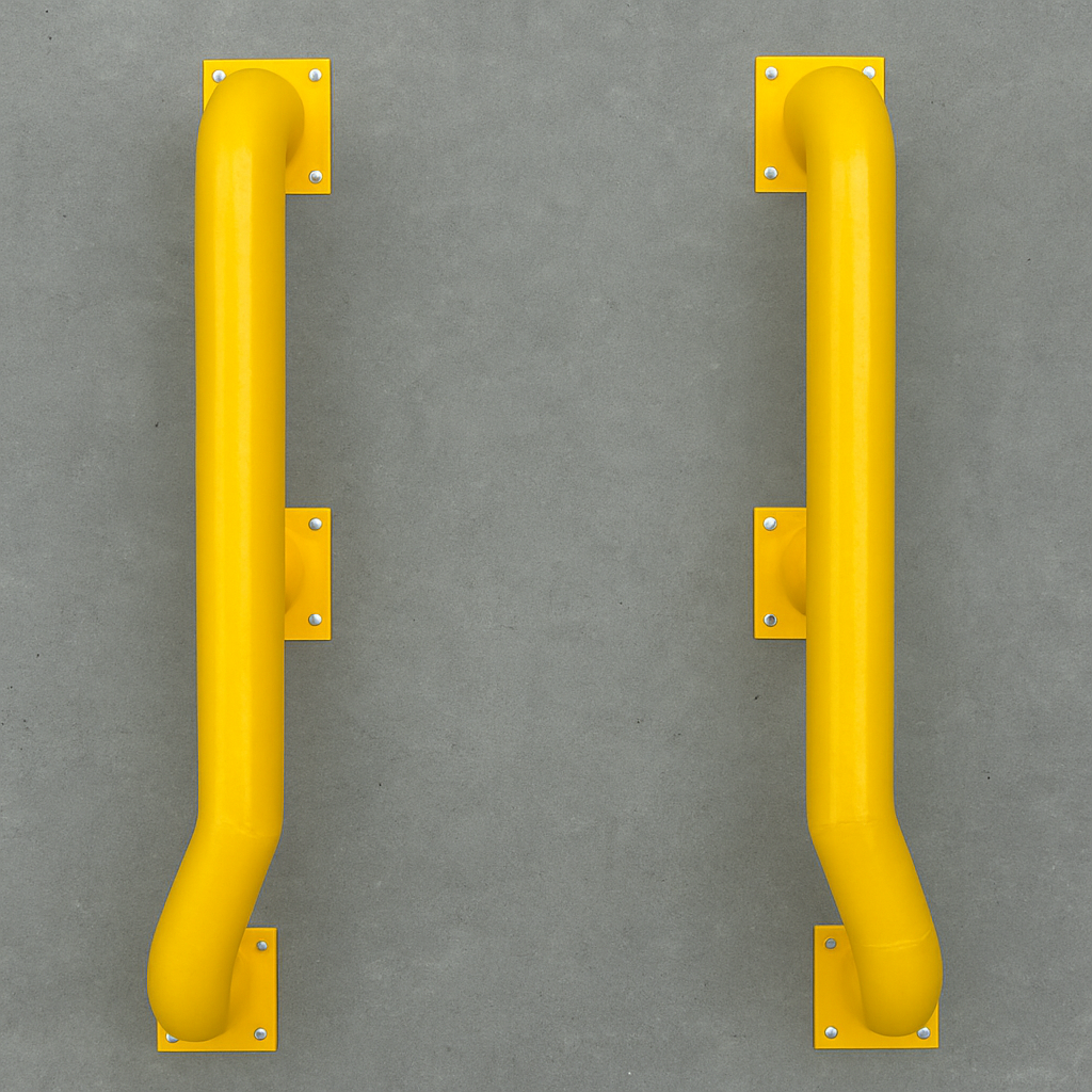 Galvanized Steel Bolt-Down Wheel Guide Pair – High-Visibility Yellow, Heavy-Duty (2040 × 405 × 365 mm)
