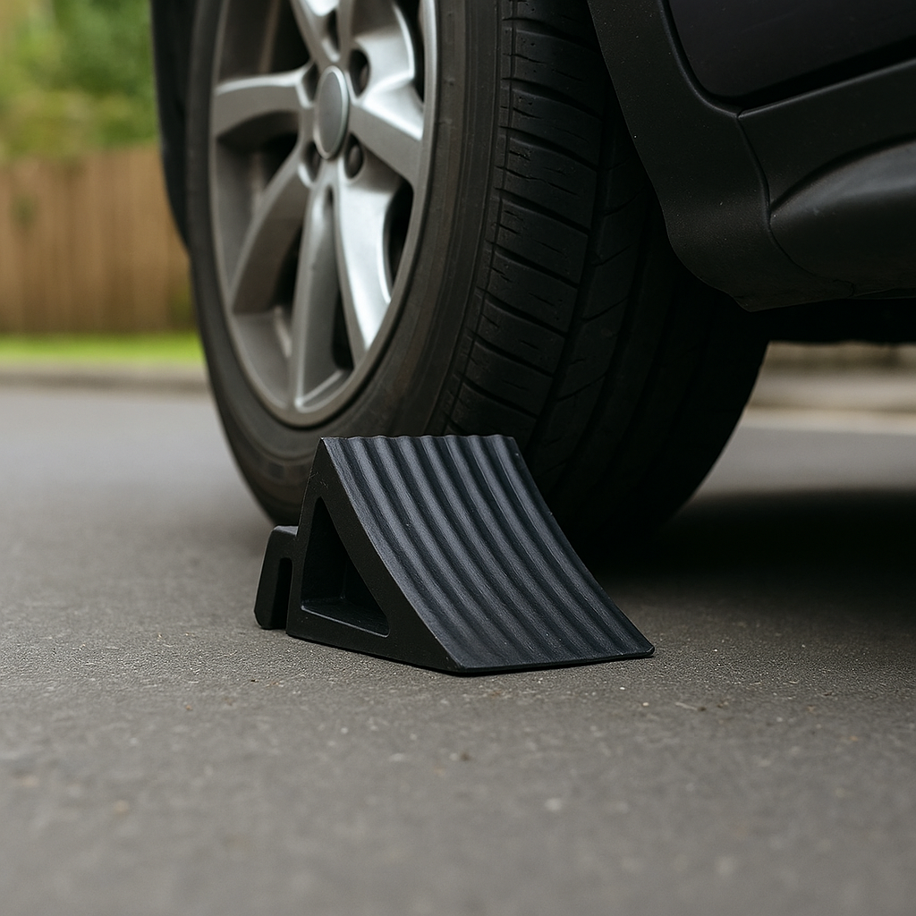 Heavy-Duty Rubber Truck Wheel Chock – Anti-Slip Tyre Wedge with Grip Handle for HGVs, Trailers & Vans