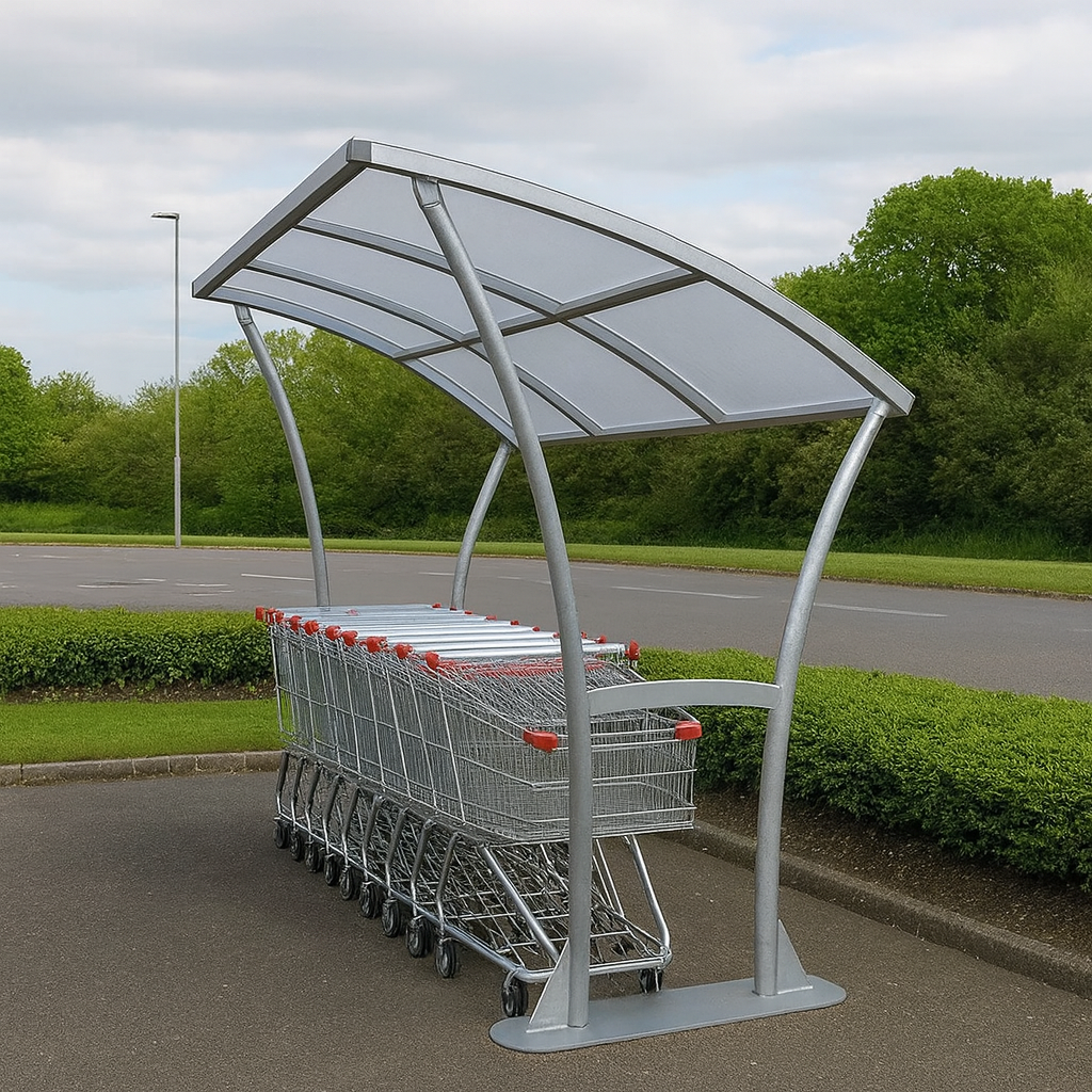 Newton Cycle Shelter – Galvanised Steel Frame with Clear PETG Curved Roof (2m–5m + Modular Extension Bays)