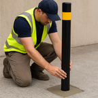 76mm Concrete-In Pedestrian Street Bollard – Heavy-Duty Steel Post with Hi-Vis Stripes