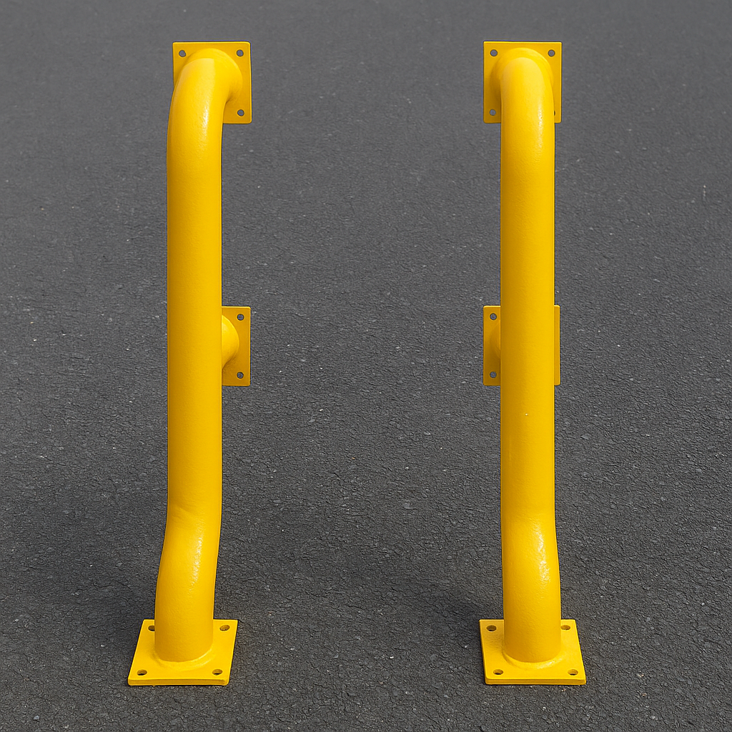 Galvanized Steel Bolt-Down Wheel Guide Pair – High-Visibility Yellow, Heavy-Duty (2040 × 405 × 365 mm)