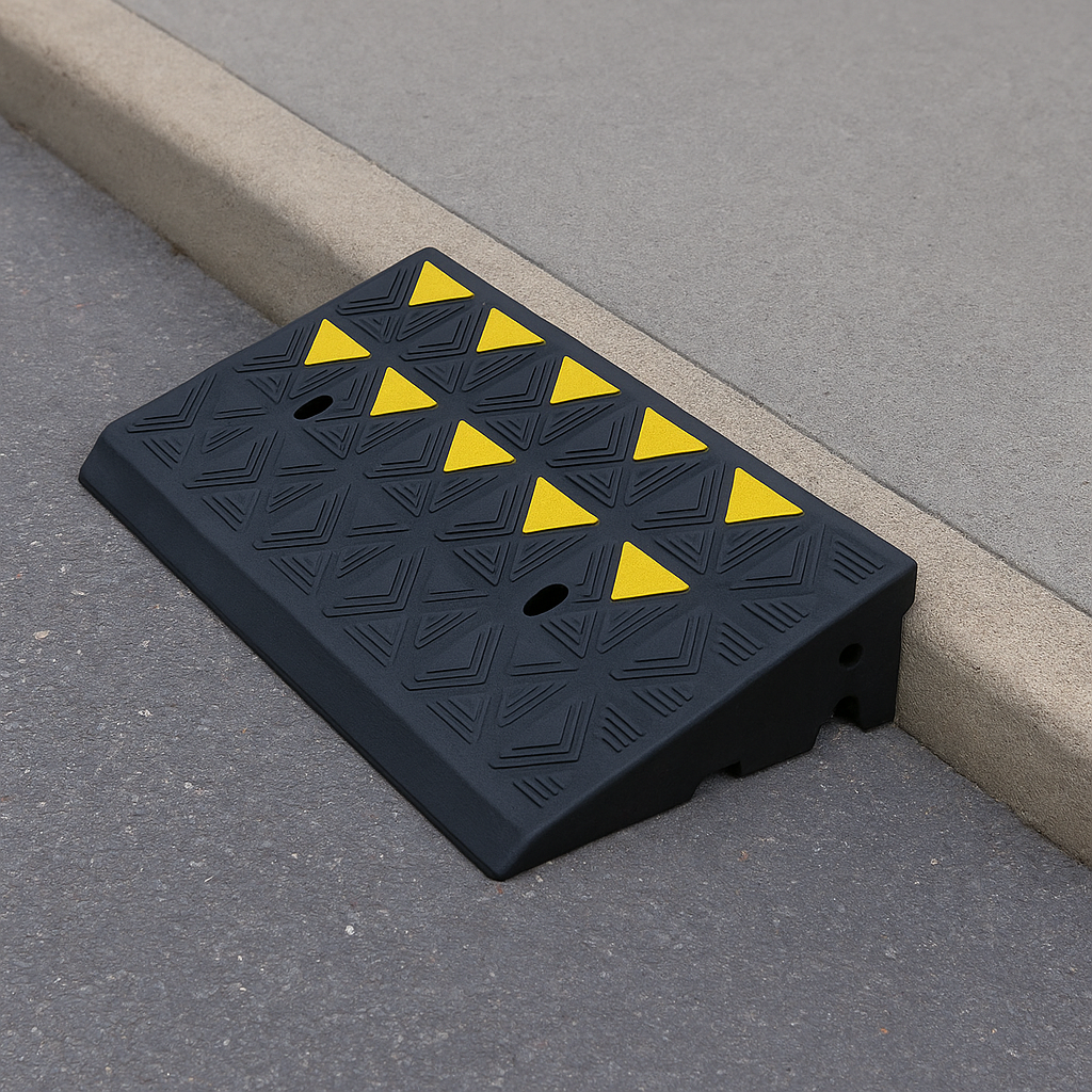 Heavy-Duty Rubber Kerb Ramp (100–200mm Height) – Smooth Access for Vehicles, Trolleys & Wheelchairs