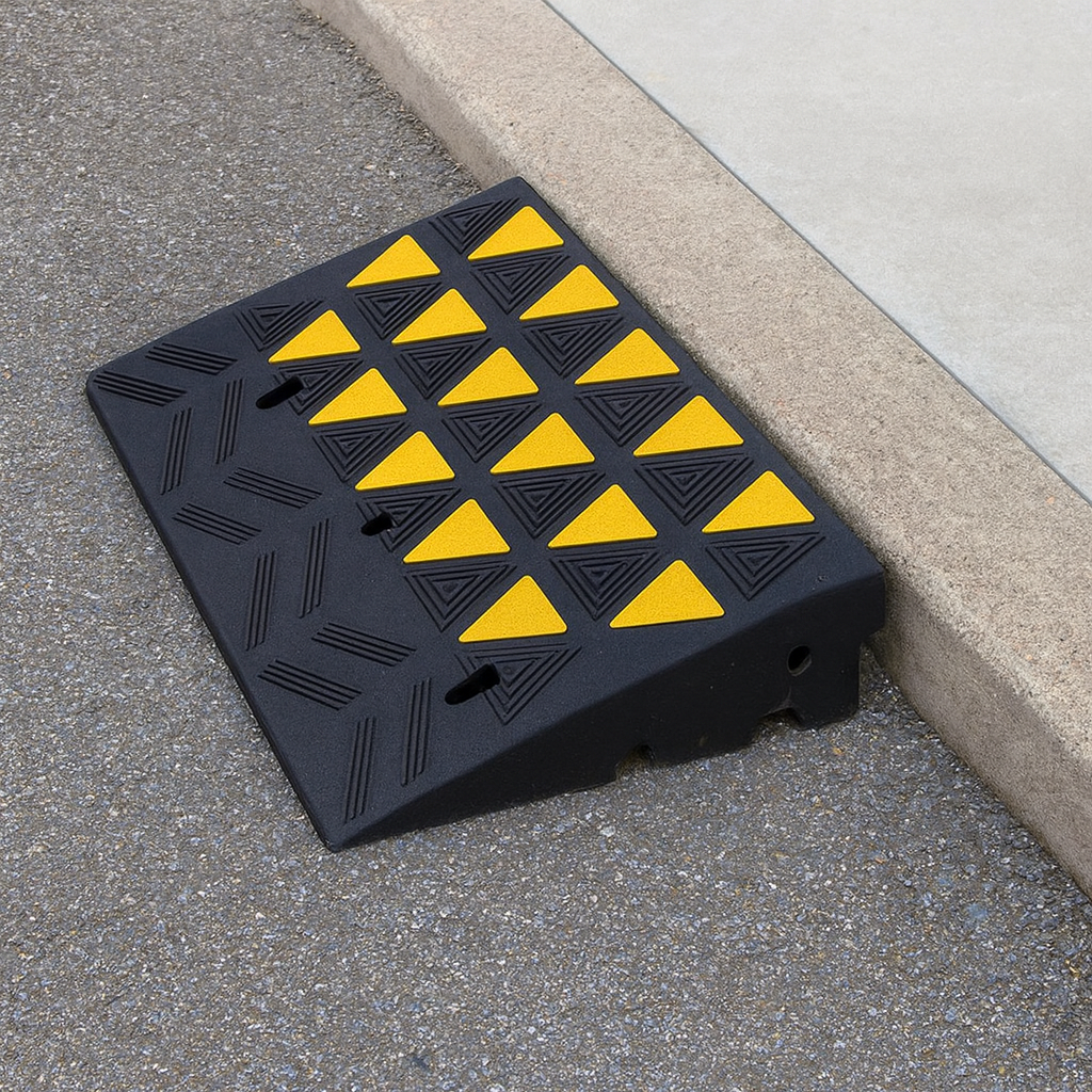 Heavy-Duty Rubber Kerb Ramp (100–200mm Height) – Smooth Access for Vehicles, Trolleys & Wheelchairs