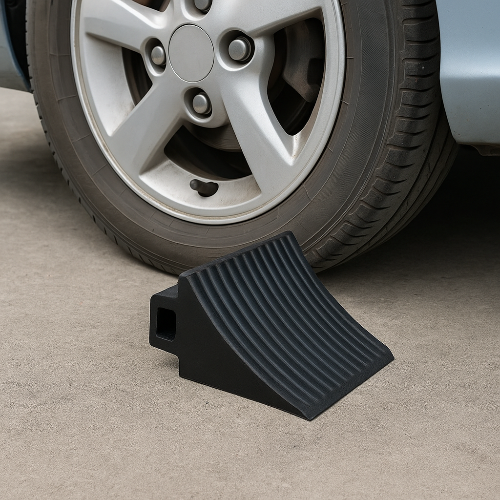 Heavy-Duty Rubber Truck Wheel Chock – Anti-Slip Tyre Wedge with Grip Handle for HGVs, Trailers & Vans