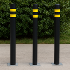 76mm Concrete-In Pedestrian Street Bollard – Heavy-Duty Steel Post with Hi-Vis Stripes