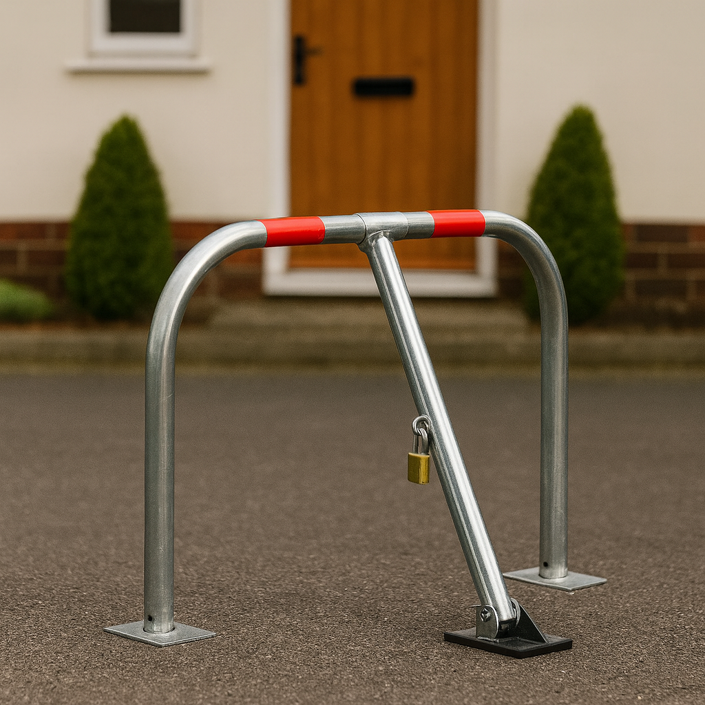 Heavy-Duty 3-Leg Folding Parking Post – Secure Driveway & Reserved Space Barrier (Padlock & Keys Included)