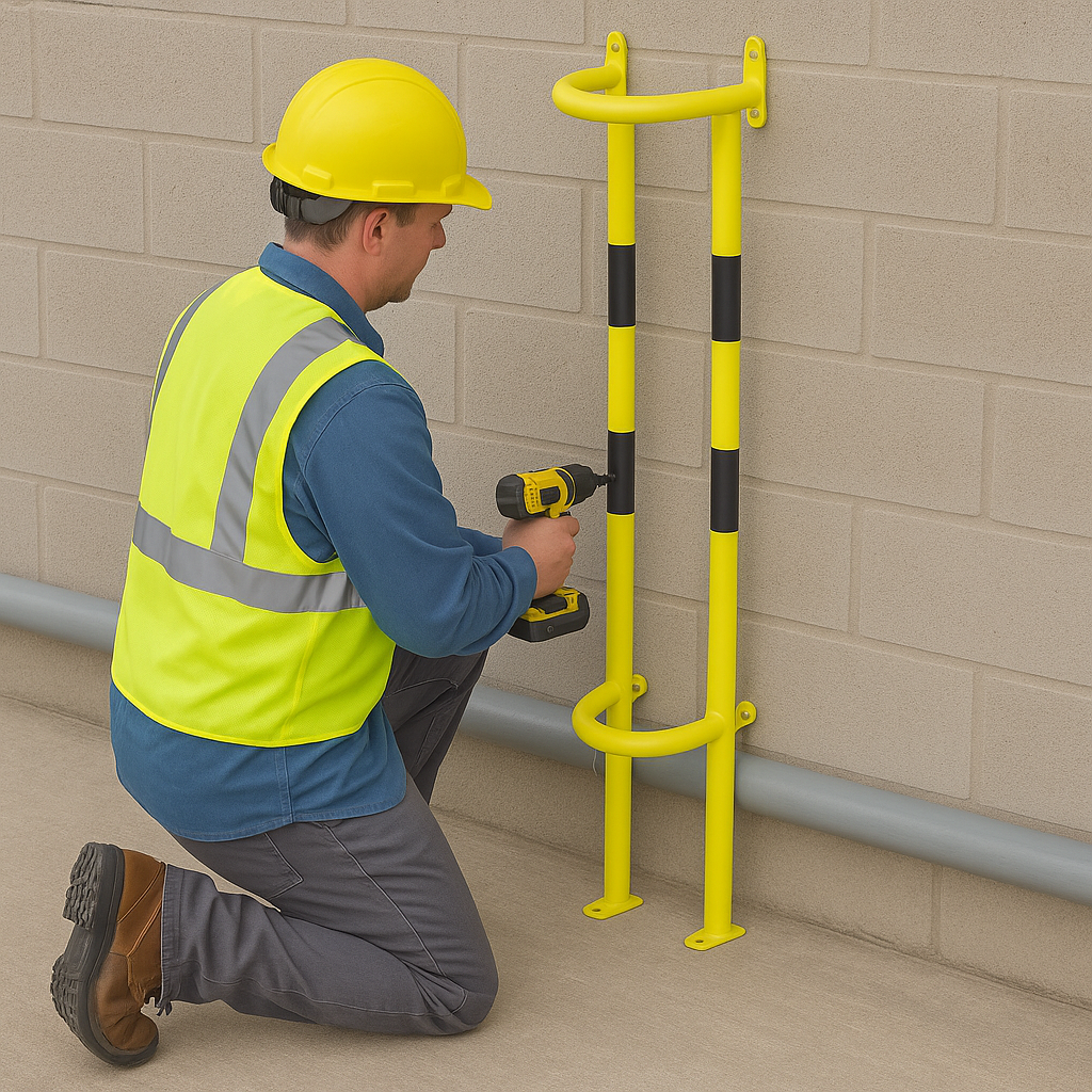 Heavy-Duty Floor & Wall Mounted Pipe Protector – Vertical Impact Guard for Industrial & Commercial Sites