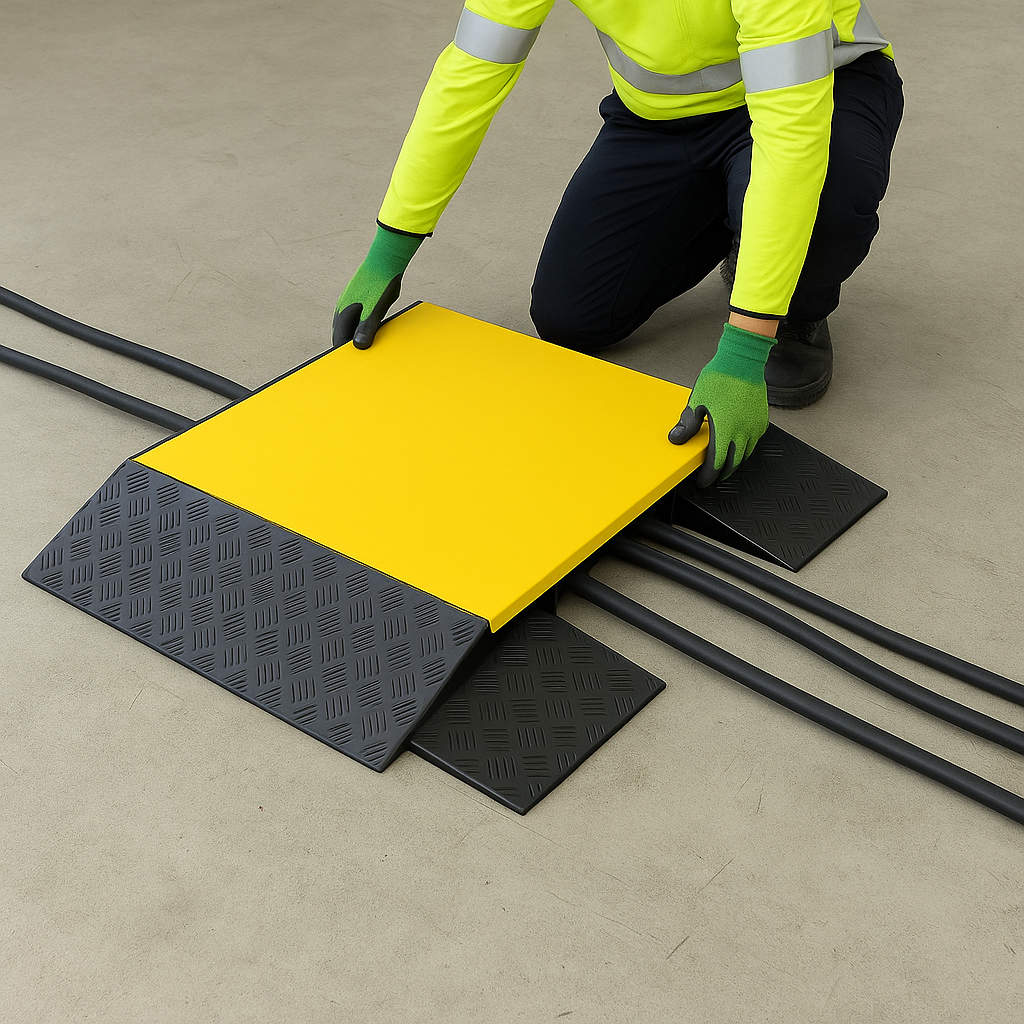 Heavy-Duty 5 Channel Cable Protector Ramp – Outdoor Cable Cover for Construction, Events & Road Safety