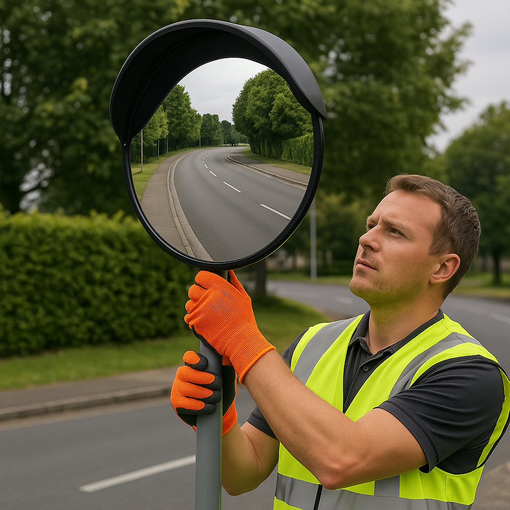30cm Outdoor Convex Traffic Safety Mirror – Black Finish