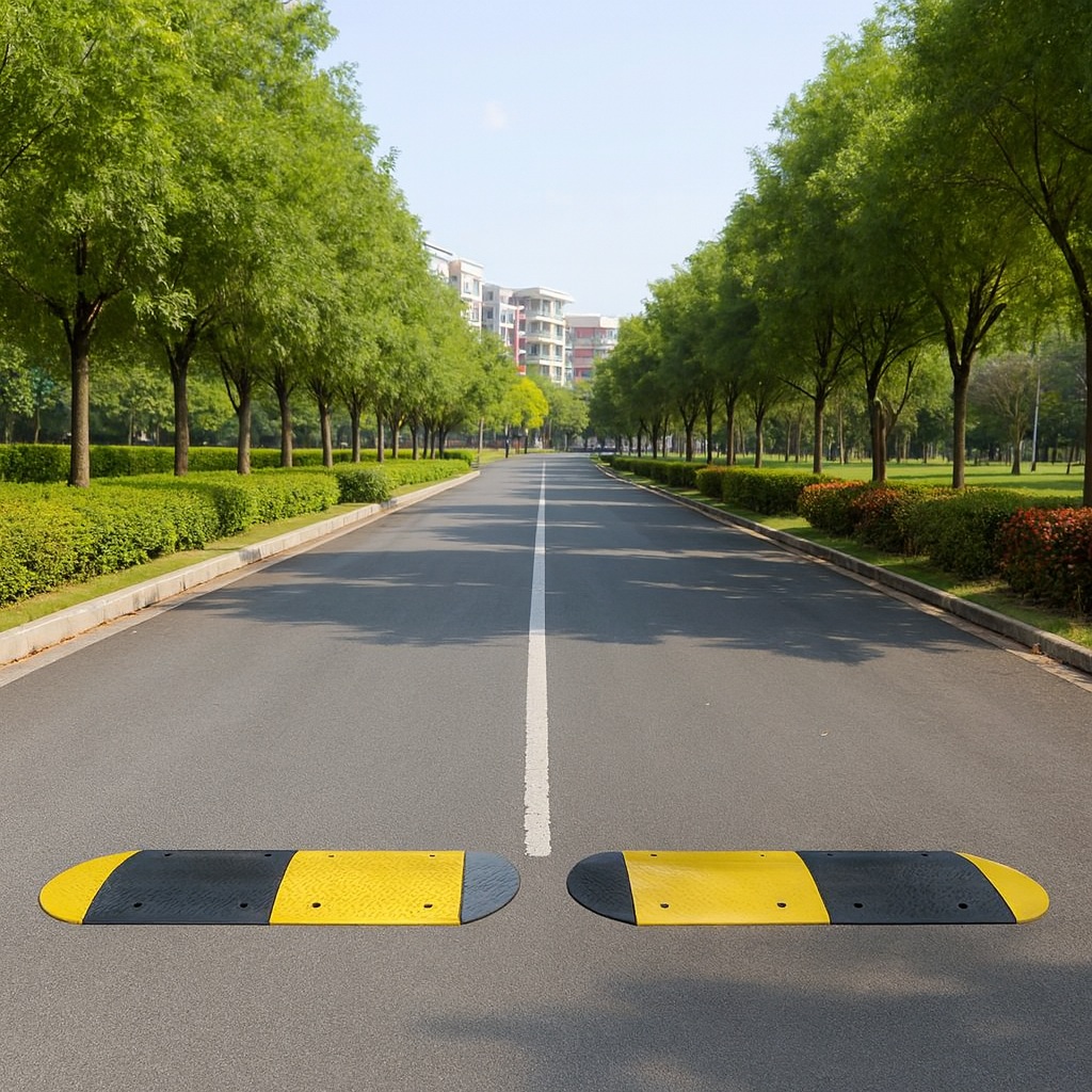 50mm High-Visibility Rubber Speed Bump – Traffic Calming Ramp with Fixings | Durable & Reflective | 10mph Control