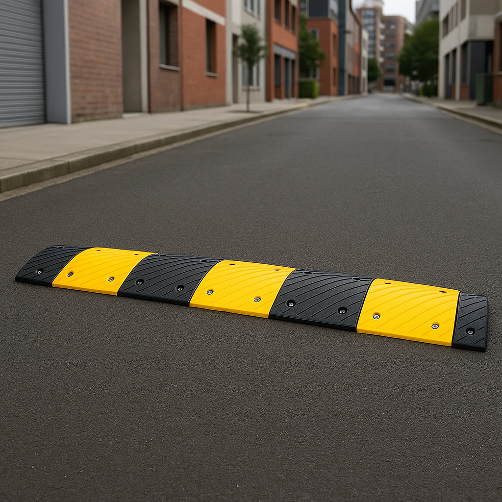 50mm High-Visibility Rubber Speed Bump – Traffic Calming Ramp with Fixings | Durable & Reflective | 10mph Control