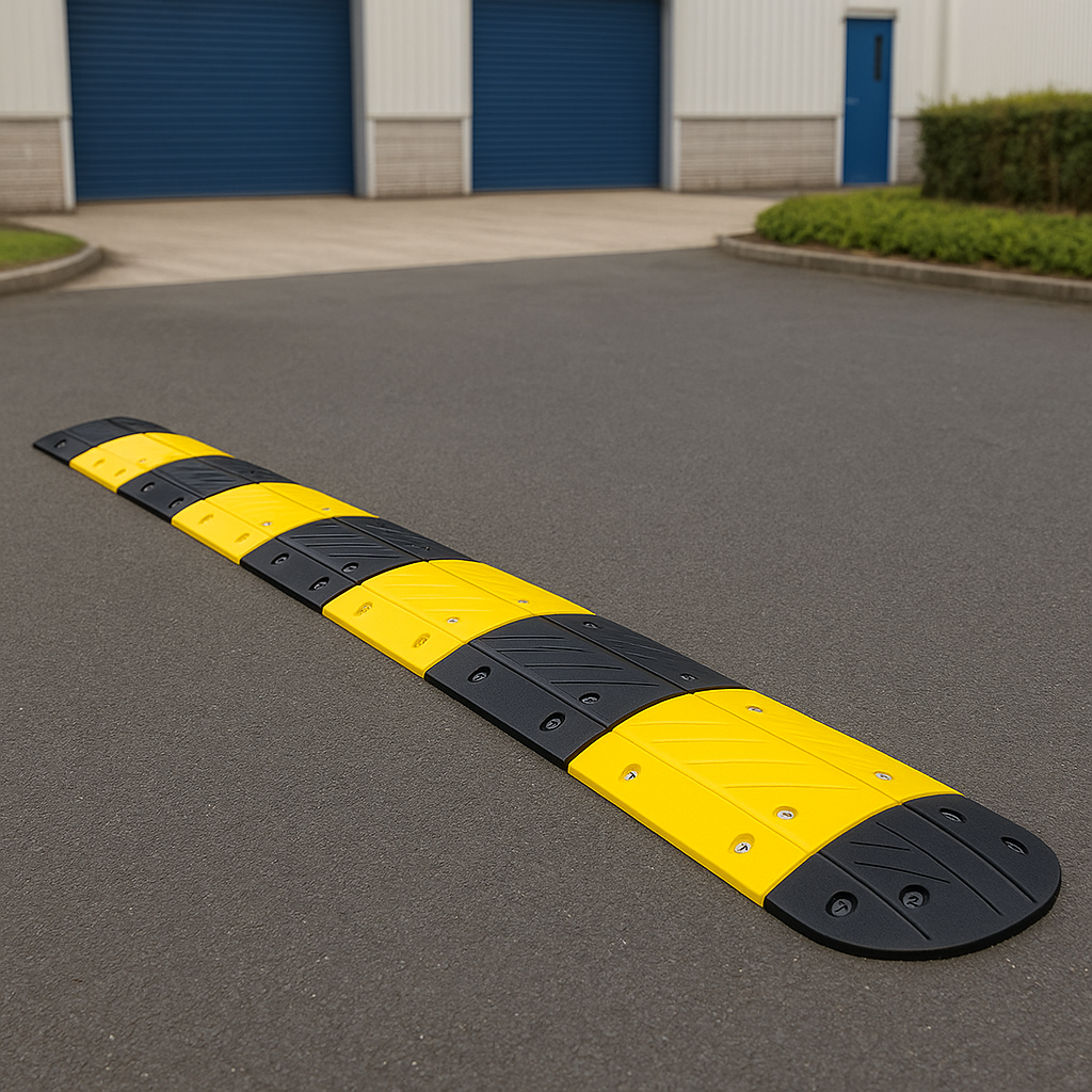50mm High-Visibility Rubber Speed Bump – Traffic Calming Ramp with Fixings | Durable & Reflective | 10mph Control