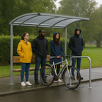 Newton Cycle Shelter – Galvanised Steel Frame with Clear PETG Curved Roof (2m–5m + Modular Extension Bays)