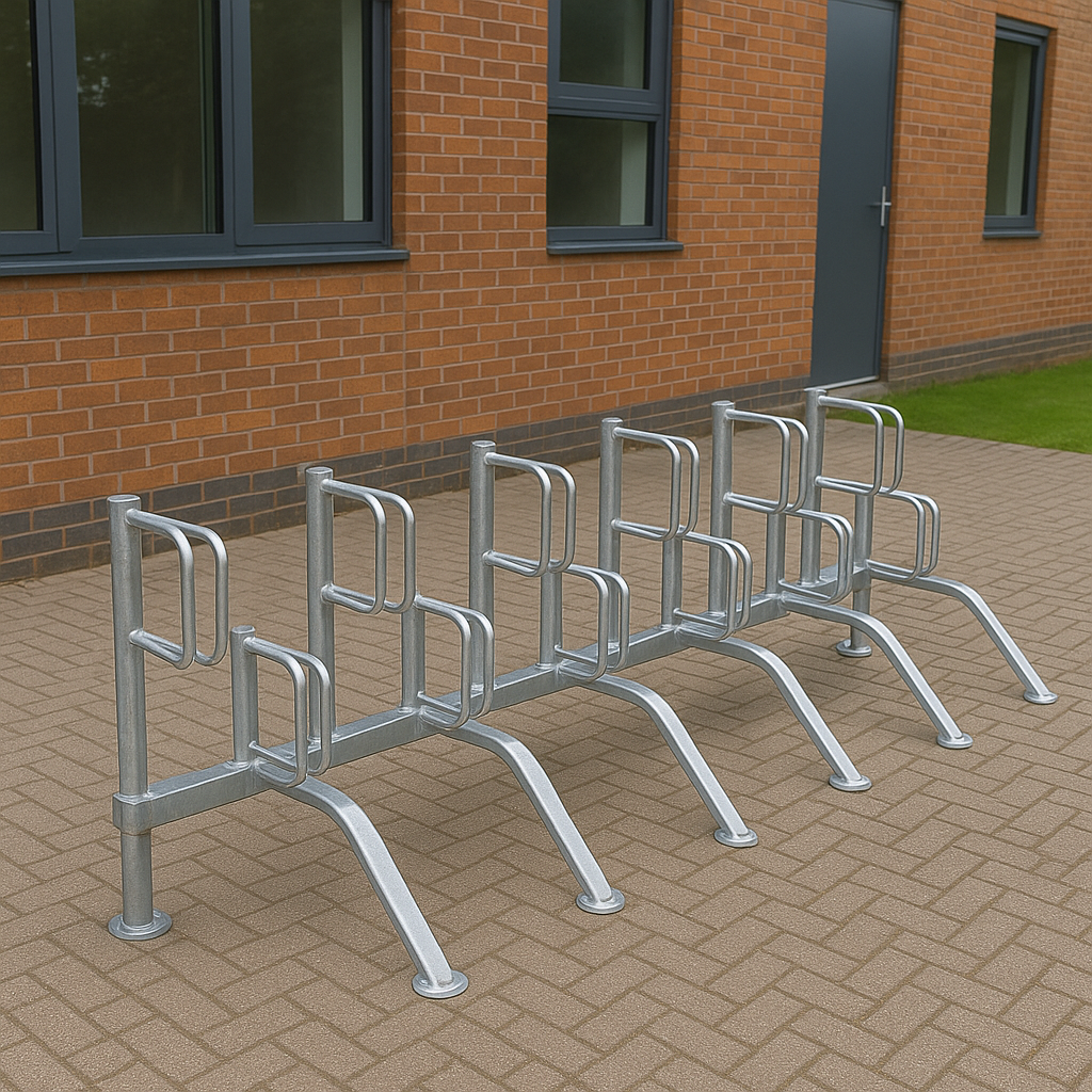Type E Double-Sided High-Density Cycle Rack – Secure Parking for Up to 20 Bikes