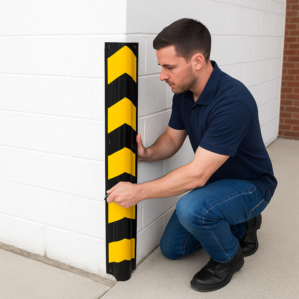 Black & Yellow Bullnose Corner Protector – Reflective Impact Guard for Wall Safety