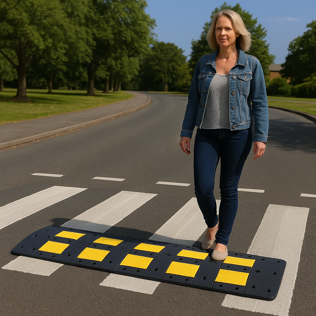 Extra-Wide 900mm Rubber Speed Bump – Heavy-Duty Traffic Calming Ramp with Fixings