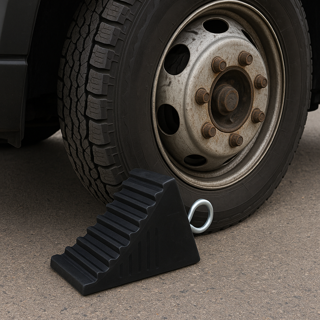 Heavy-Duty Rubber Wheel Chock for HGVs & Trucks – Industrial-Grade, Non-Slip Tyre Stopper for Trailers & Lorries