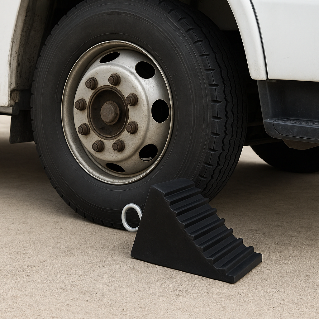 Heavy-Duty Rubber Wheel Chock for HGVs & Trucks – Industrial-Grade, Non-Slip Tyre Stopper for Trailers & Lorries