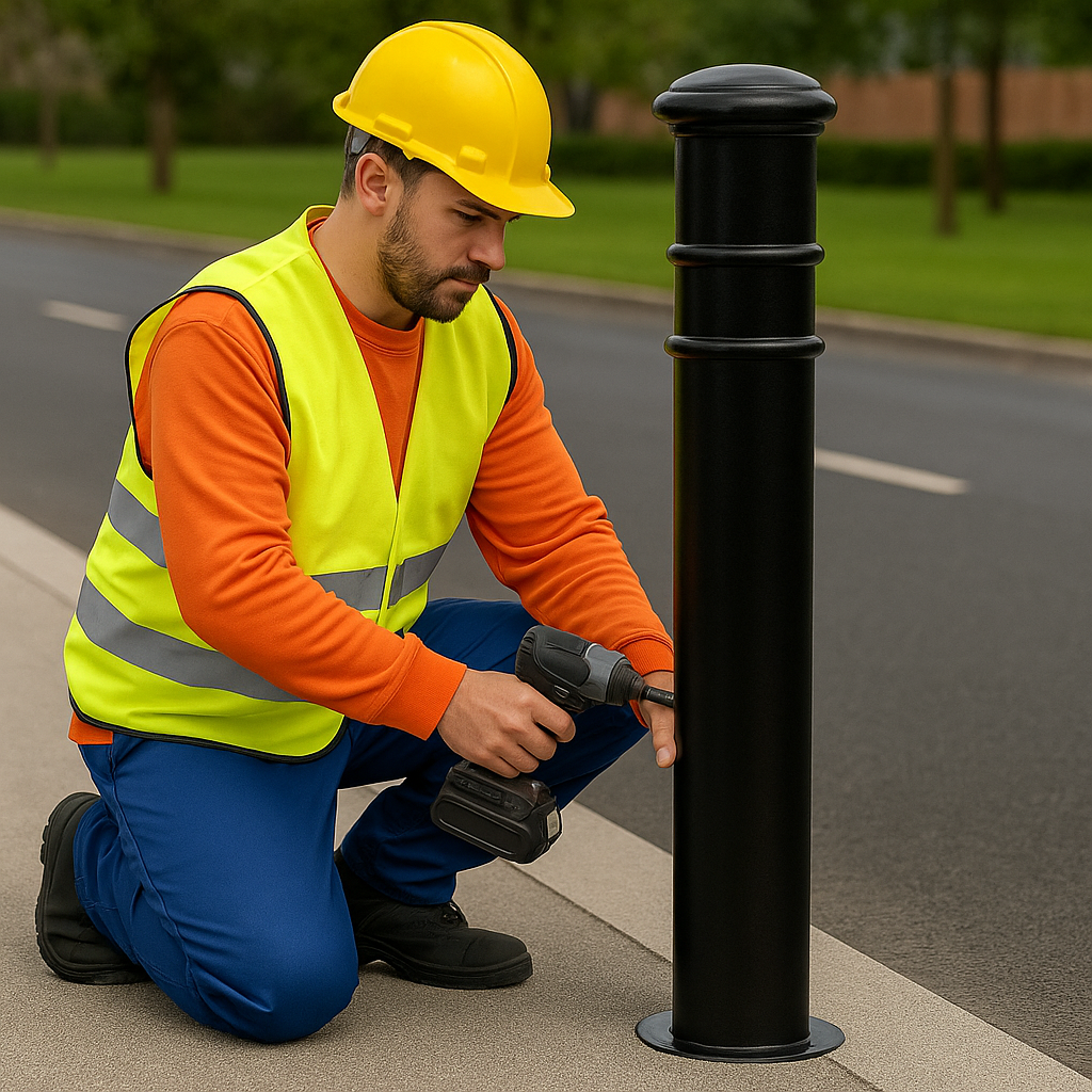 Ornamental Steel Bollard – 1000mm Above Ground | Decorative Anti-Ram Post for Driveways, Retail Fronts & Public Areas