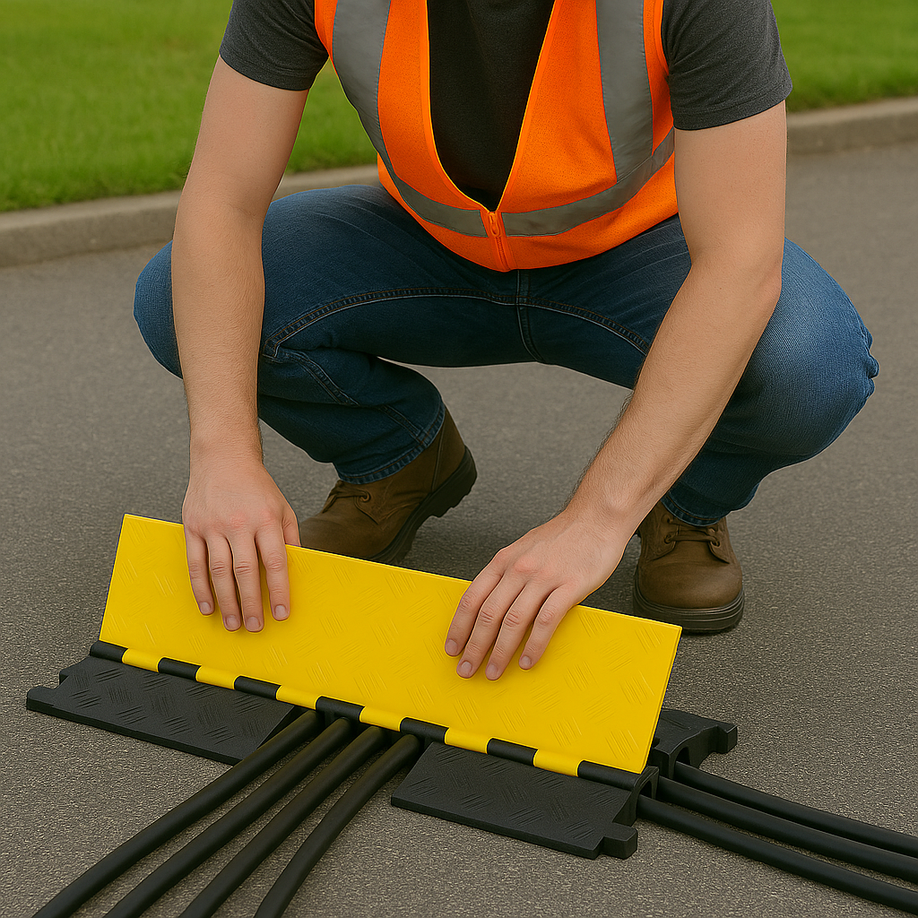 Heavy-Duty 5 Channel Cable Protector Ramp – Outdoor Cable Cover for Construction, Events & Road Safety