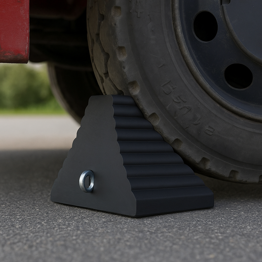 Heavy-Duty Pyramid Rubber Wheel Chock for HGVs, Trucks & Trailers – Industrial-Grade, Anti-Slip Tyre Stopper for Maximum Vehicle Safety