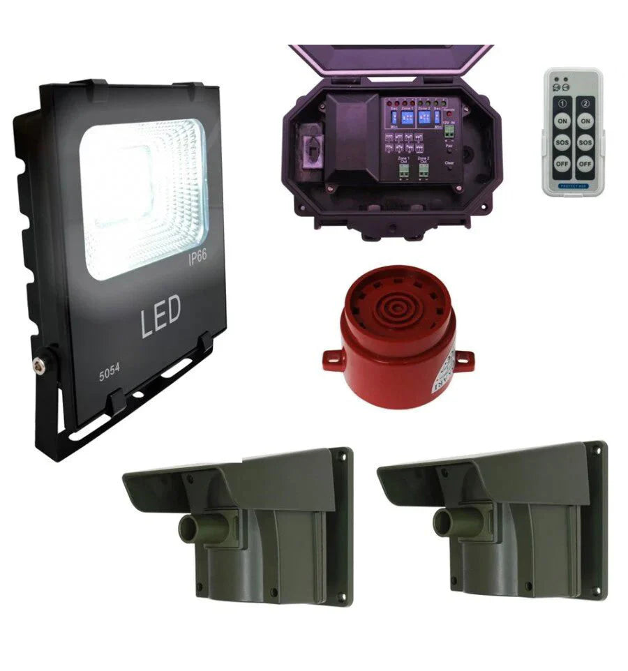 Security Floodlight & Adjustable Siren Long Range Driveway PIR Alarm with Outdoor Receiver