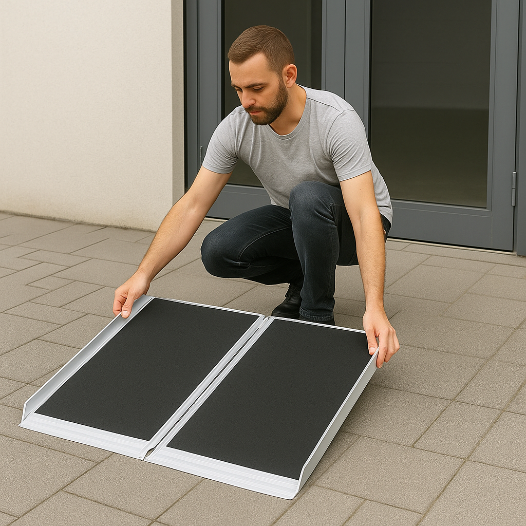 Telescopic Folding Wheelchair Ramp (4 ft – 7 ft) – Lightweight Aluminum Ramp with Anti-Slip Surface, 300 kg Capacity