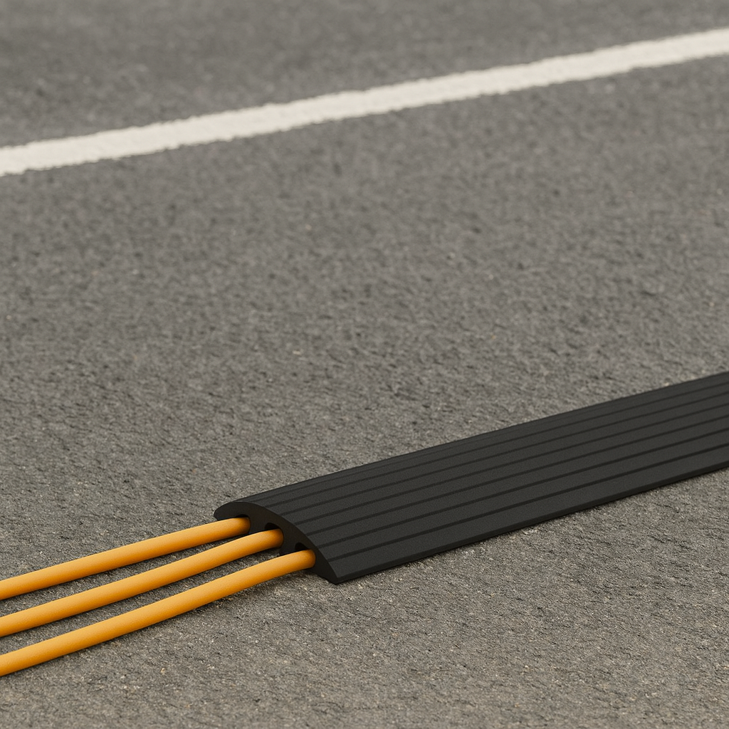 1.2m Heavy-Duty Cable Protector Ramp – Compact Rubber Cable Cover for Events, Construction & Outdoor Safety