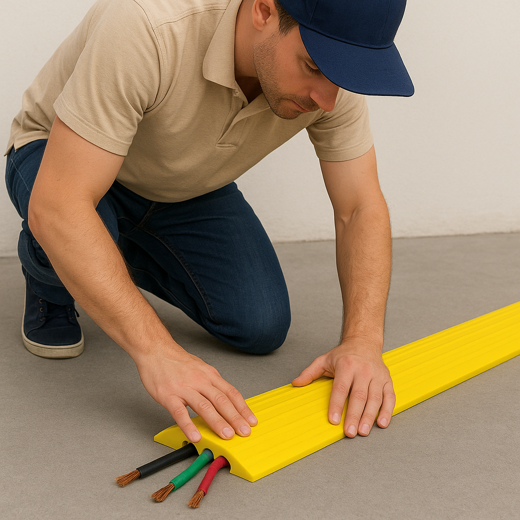 1.2m Heavy-Duty Cable Protector Ramp – Compact Rubber Cable Cover for Events, Construction & Outdoor Safety