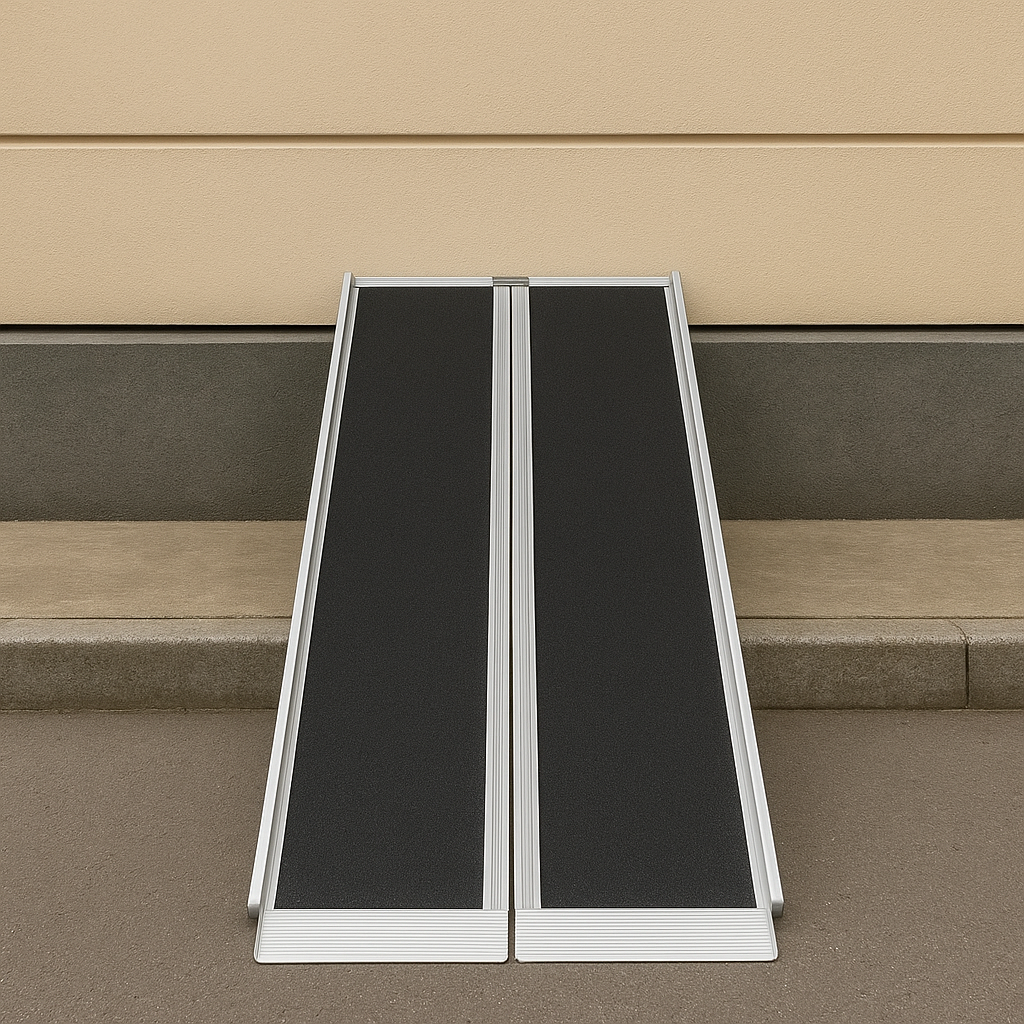 Telescopic Folding Wheelchair Ramp (4 ft – 7 ft) – Lightweight Aluminum Ramp with Anti-Slip Surface, 300 kg Capacity