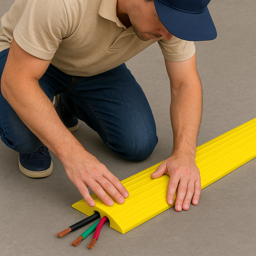 1.2m Heavy-Duty Cable Protector Ramp – Compact Rubber Cable Cover for Events, Construction & Outdoor Safety