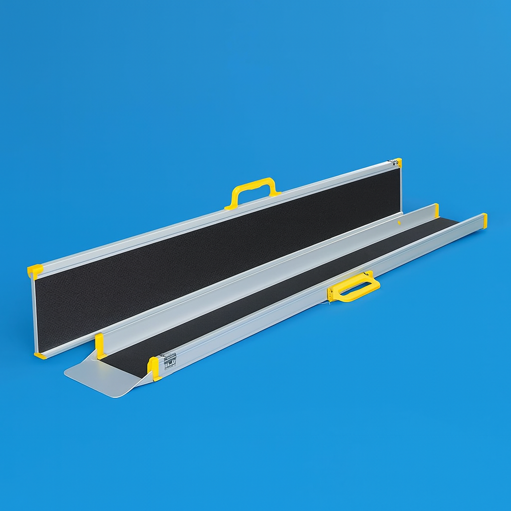 Telescopic Folding Wheelchair Ramp (4 ft – 7 ft) – Lightweight Aluminum Ramp with Anti-Slip Surface, 300 kg Capacity