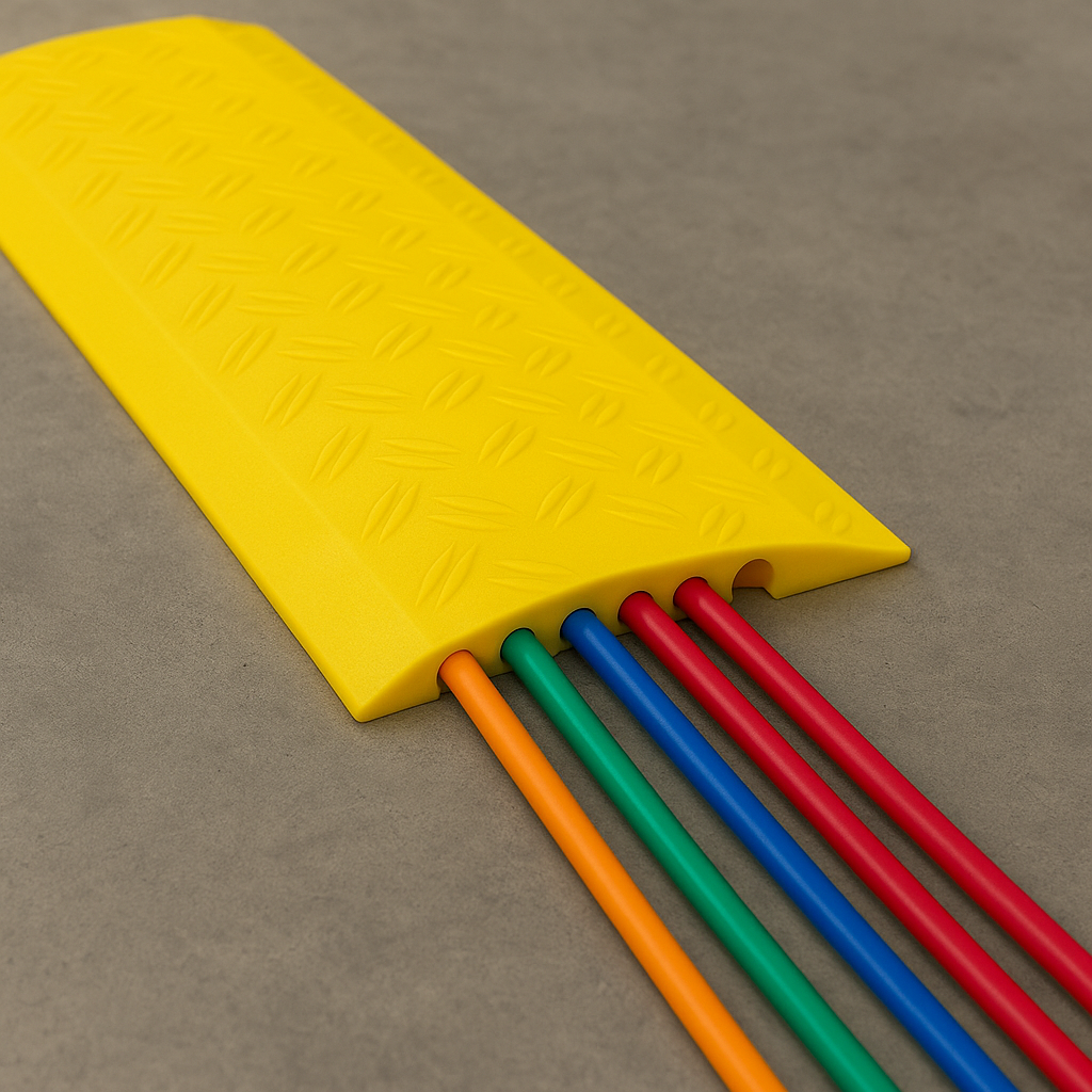 Heavy-Duty 5-Channel Hose & Cable Protector Ramp – Industrial Rubber Safety Cover for Roads, Events & Worksites