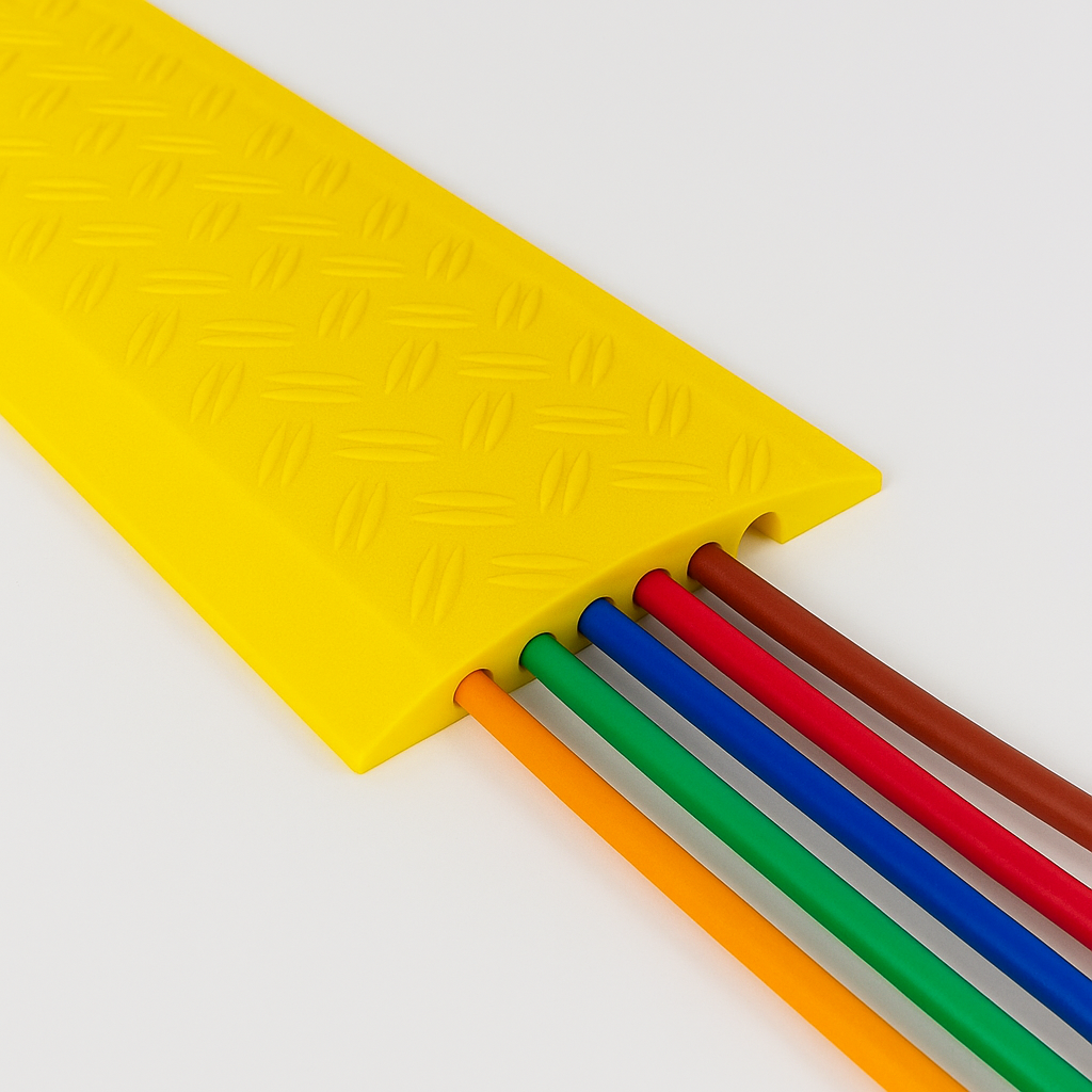 Heavy-Duty 5-Channel Hose & Cable Protector Ramp – Industrial Rubber Safety Cover for Roads, Events & Worksites