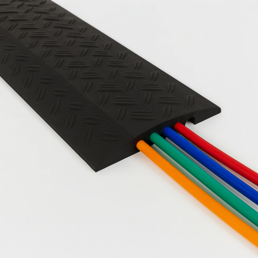 Heavy-Duty 5-Channel Hose & Cable Protector Ramp – Industrial Rubber Safety Cover for Roads, Events & Worksites