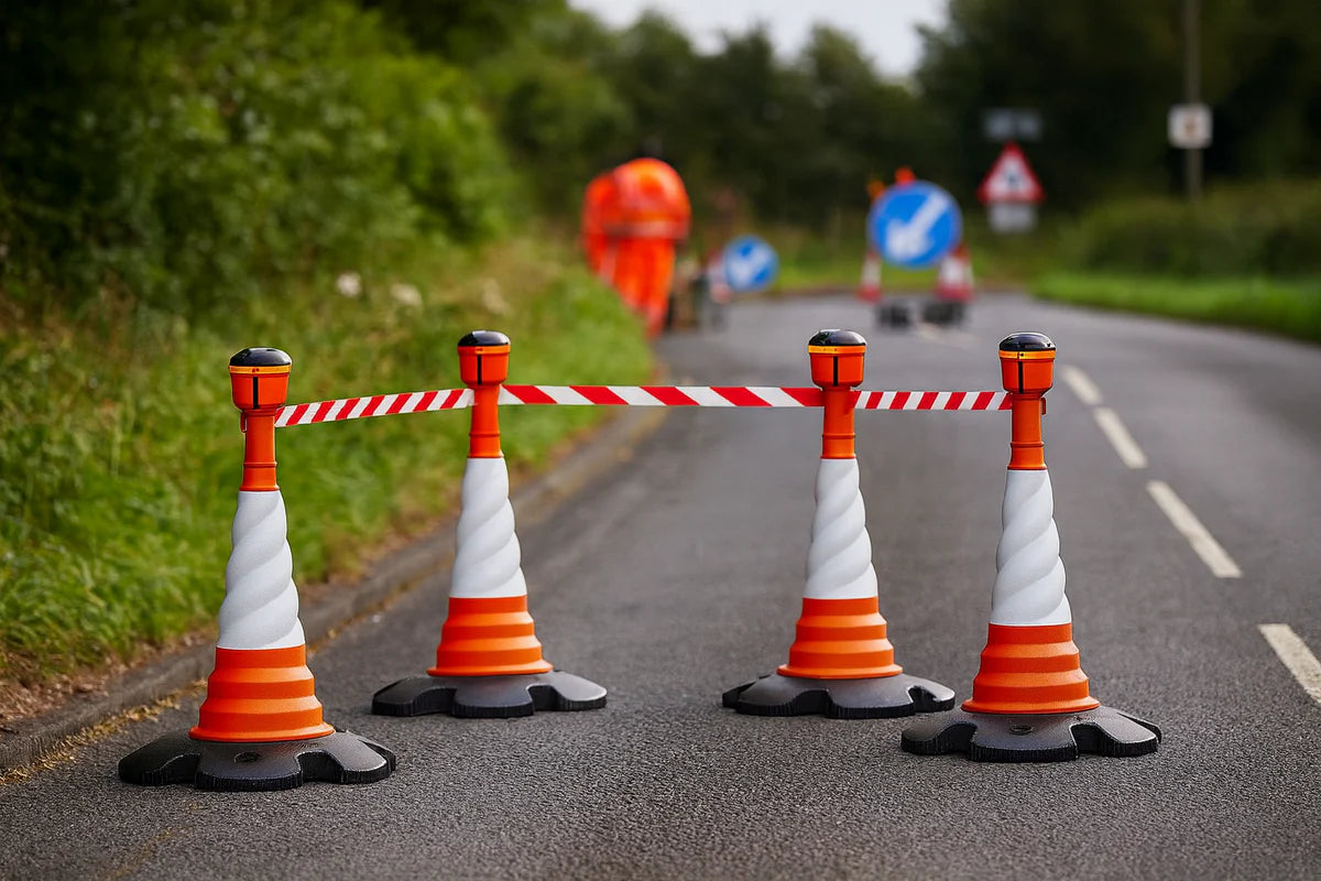27m Retractable Cone Topper Kit – High-Visibility Safety Barrier with Wind-Resistant Helix Cone