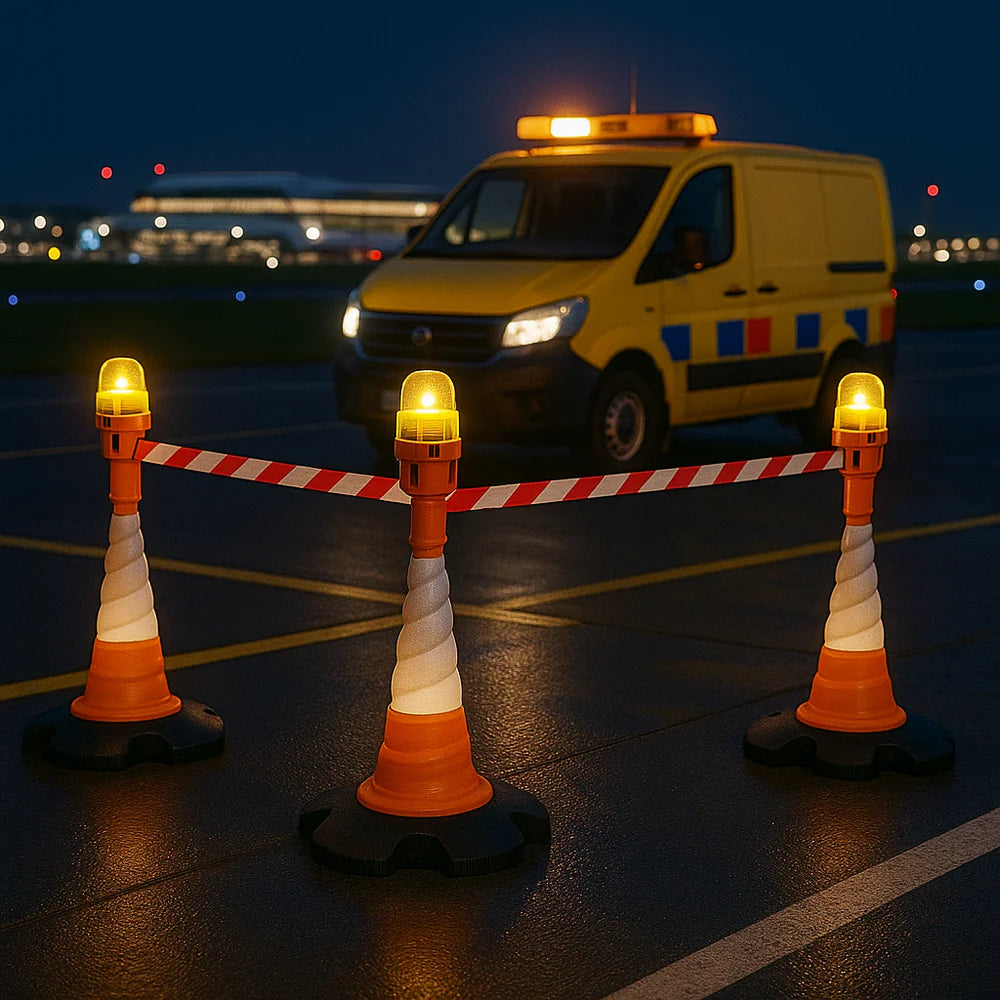 27m Retractable Cone Topper Safety Kit with Lights – High-Visibility Helix Cones & Rechargeable Safety Lamps (KIT03)