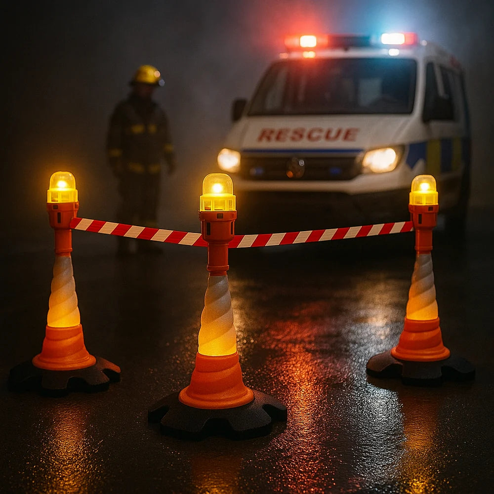 27m Retractable Cone Topper Safety Kit with Lights – High-Visibility Helix Cones & Rechargeable Safety Lamps (KIT03)
