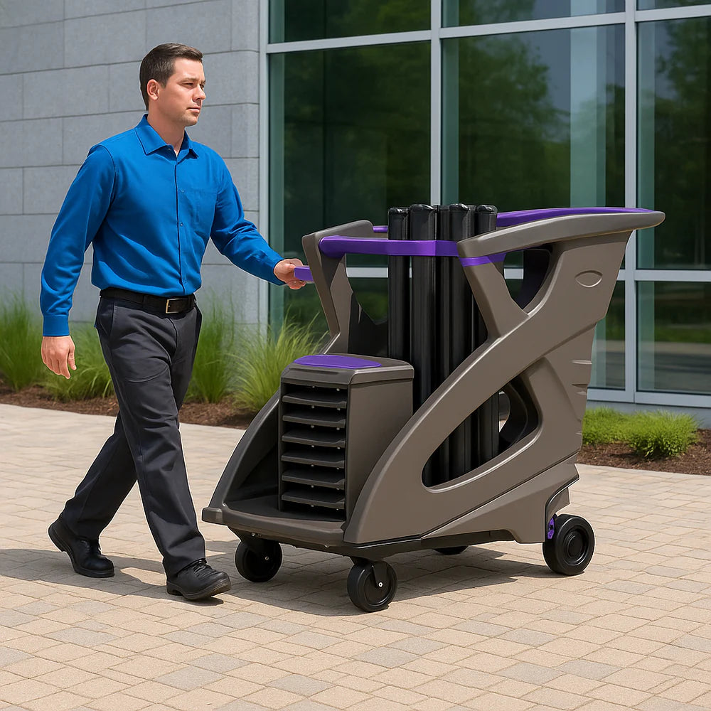 BarrierPlus Q Purple Unicart – Fully Equipped Multi-Purpose Trolley (Includes 8 Posts & 8 Bases)