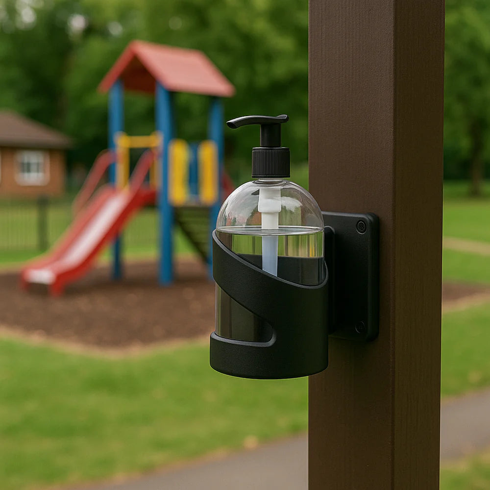 Universal Sanitiser Bracket – Secure Mount for Pump Dispensers (Up to 75mm Diameter)