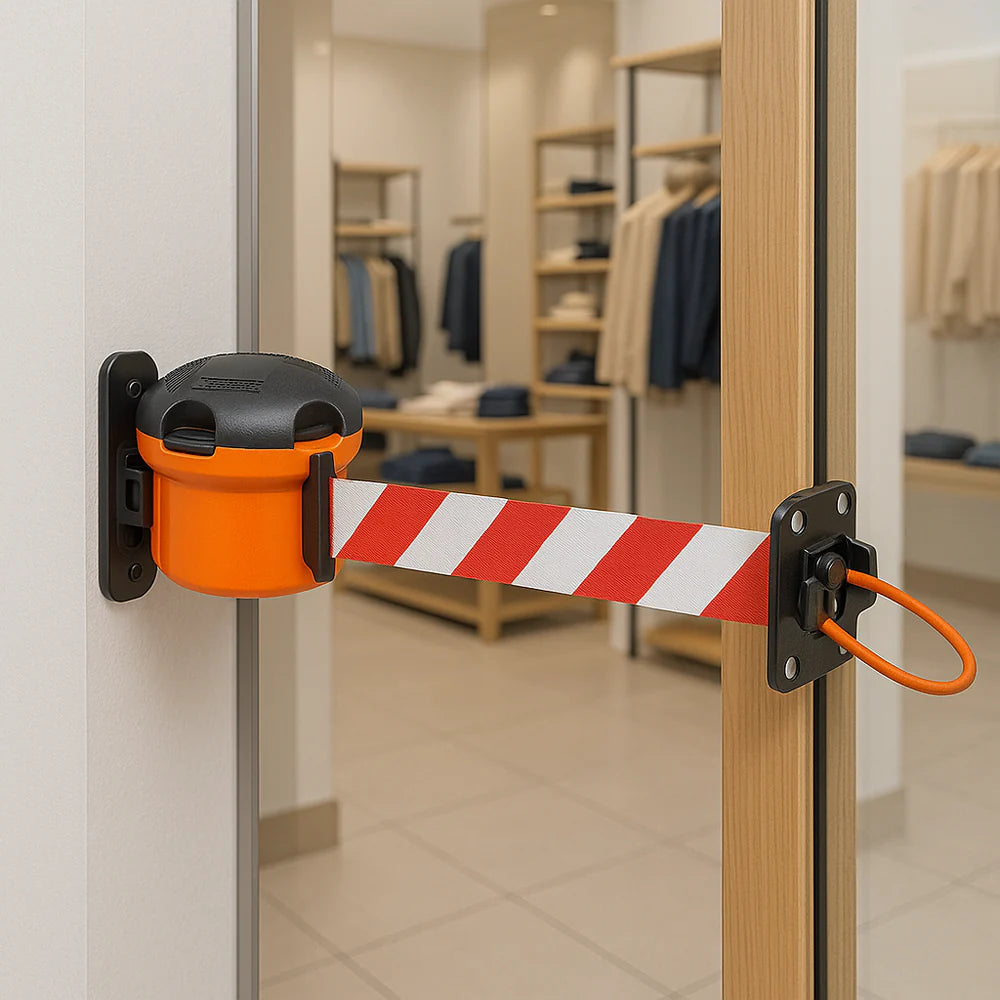 XS 9m Retractable Cord Strap Barrier Kit – Wall-Mounted with Magnetic & Wrap-Around Fixings