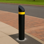 Curved Edge Top Steel Bollard – 1000mm Height | Galvanised & Black Finish | 76–193mm Diameter | Durable Anti-Ram Post for Security & Traffic Control