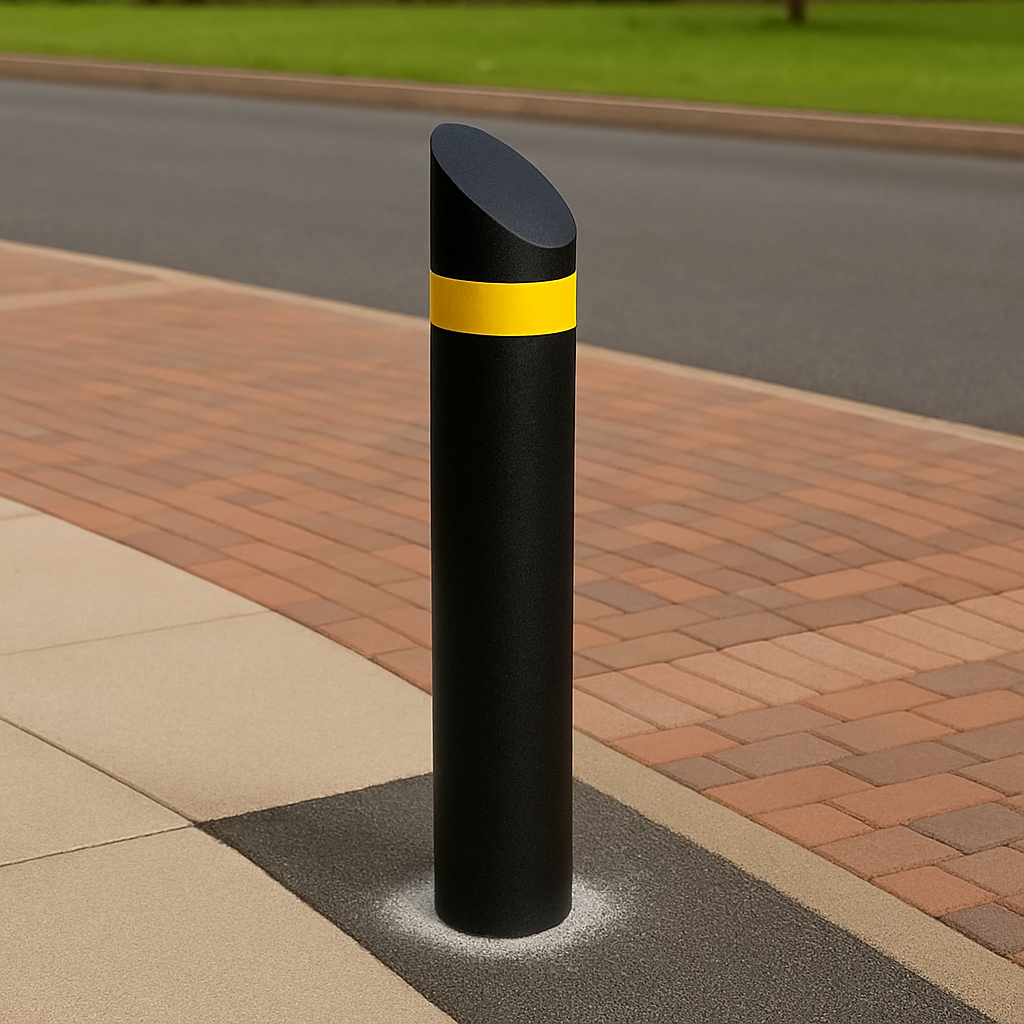 Curved Edge Top Steel Bollard – 1000mm Height | Galvanised & Black Finish | 76–193mm Diameter | Durable Anti-Ram Post for Security & Traffic Control