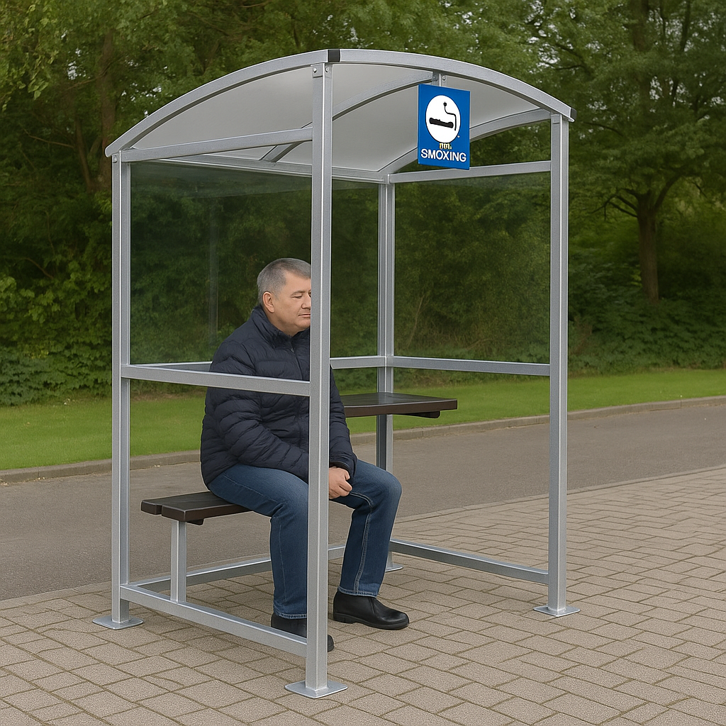 Burbank Smoking Shelter – Open-Front Galvanised Steel Frame with UV-Protected PETG Roof | Modular, Weather-Resistant Design