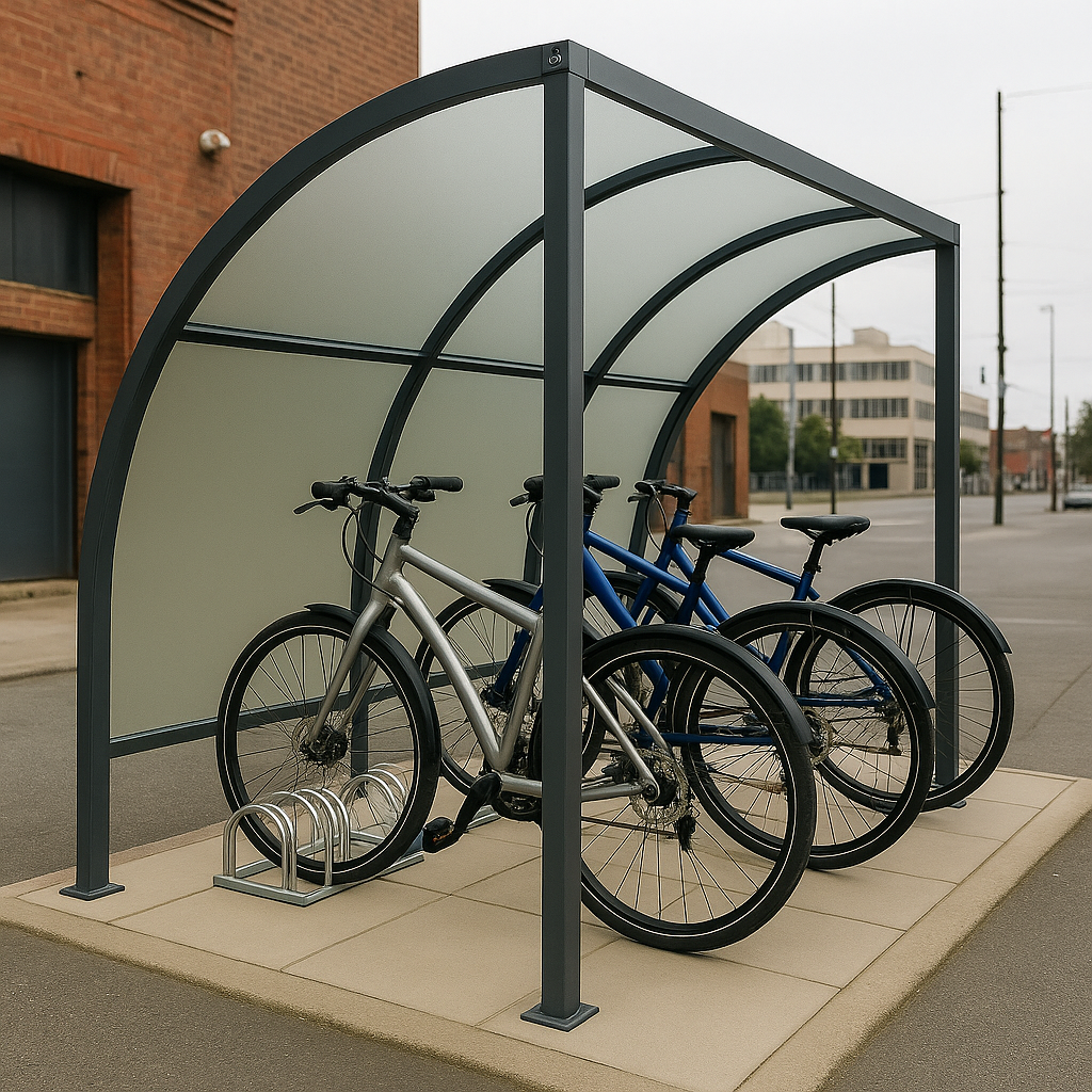 Premium VS1 Cycle Shelter – Galvanised Steel Frame with UV-Stabilised PETG Roof (Modular, Open-Sided Design)