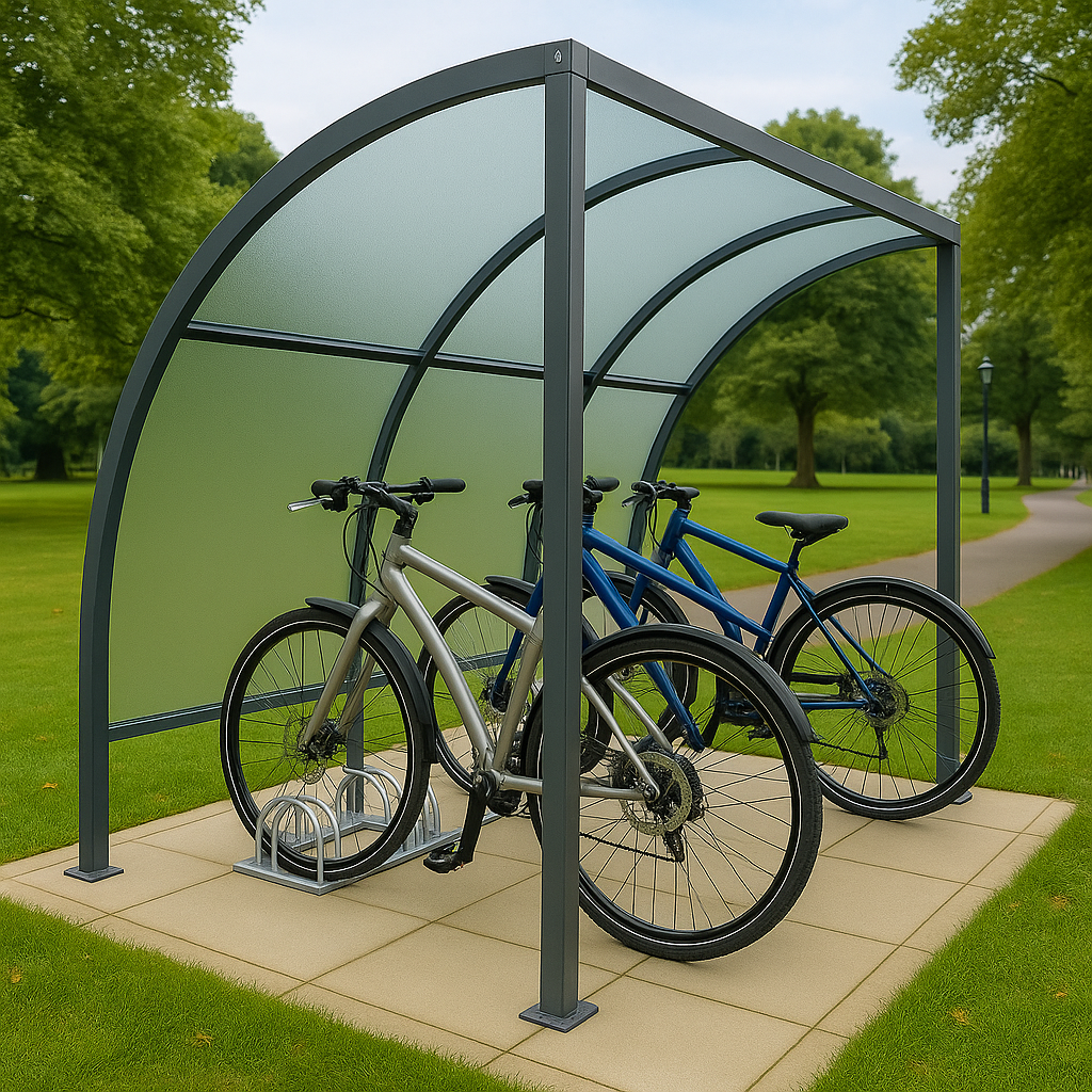 Premium VS1 Cycle Shelter – Galvanised Steel Frame with UV-Stabilised PETG Roof (Modular, Open-Sided Design)